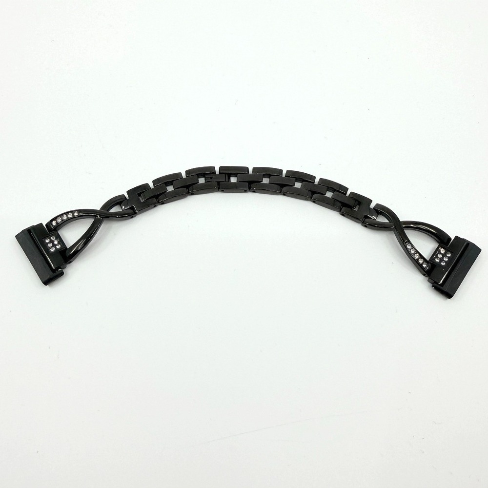 Vintage Black Tone Link Bracelet Smartwatch Band Style Clear Rhinestone Accent